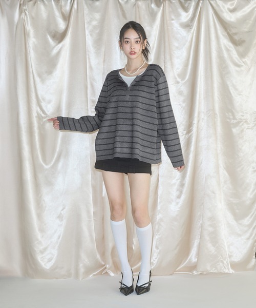 MSGirl（エムエスジーガール）の「フェイクレイヤードボーダーニット（ニット/セーター・レディース・グレー/ブラック・F）」の11枚目の写真