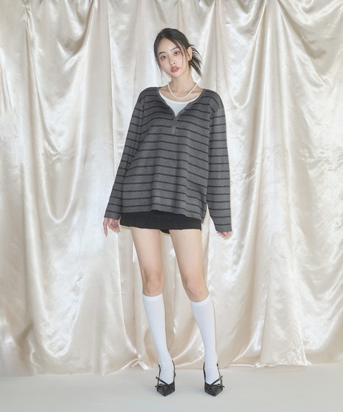 MSGirl（エムエスジーガール）の「フェイクレイヤードボーダーニット（ニット/セーター・レディース・グレー/ブラック・F）」の12枚目の写真