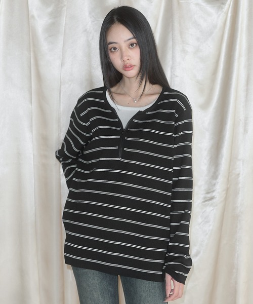 MSGirl（エムエスジーガール）の「フェイクレイヤードボーダーニット（ニット/セーター・レディース・グレー/ブラック・F）」の20枚目の写真