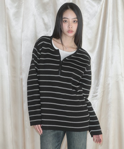 MSGirl（エムエスジーガール）の「フェイクレイヤードボーダーニット（ニット/セーター・レディース・グレー/ブラック・F）」の21枚目の写真