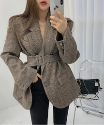 NoBelle（ノベル）の「ハーフコート　ウエストラインベルトジャケット　ミディアム丈アウター（ピーコート）」