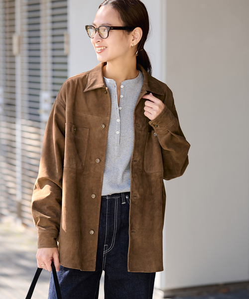 FRAMeWORK（フレームワーク）の「THRIFTY LOOK 別注 SUEDESHIRTブルゾン（ライダースジャケット・レディース・ブラウン・FREE）」の19枚目の写真