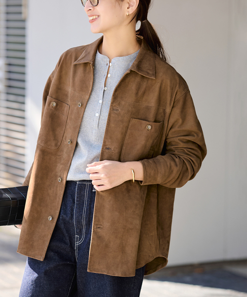 FRAMeWORK（フレームワーク）の「THRIFTY LOOK 別注 SUEDESHIRTブルゾン（ライダースジャケット・レディース・ブラウン・FREE）」の18枚目の写真