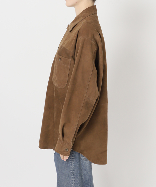 FRAMeWORK（フレームワーク）の「THRIFTY LOOK 別注 SUEDESHIRTブルゾン（ライダースジャケット・レディース・ブラウン・FREE）」の5枚目の写真