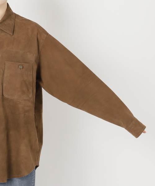 FRAMeWORK（フレームワーク）の「THRIFTY LOOK 別注 SUEDESHIRTブルゾン（ライダースジャケット・レディース・ブラウン・FREE）」の2枚目の写真