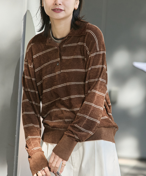 追加2》ベロアニットロングスリーブポロシャツ（ニット/セーター