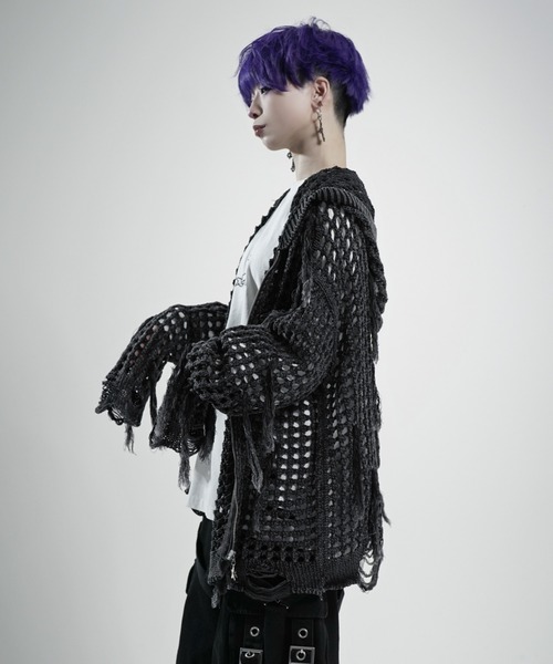REFLEM(レフレム)の「『REFLEM/レフレム』フリンジニットZIPフーディー/ジップパーカー(パーカー・レディース・グレー/ブラック・FREE)」の4枚目の写真