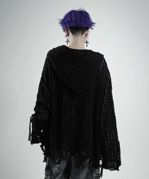 REFLEM(レフレム)の「『REFLEM/レフレム』フリンジニットZIPフーディー/ジップパーカー(パーカー・レディース・グレー/ブラック・FREE)」の11枚目の写真