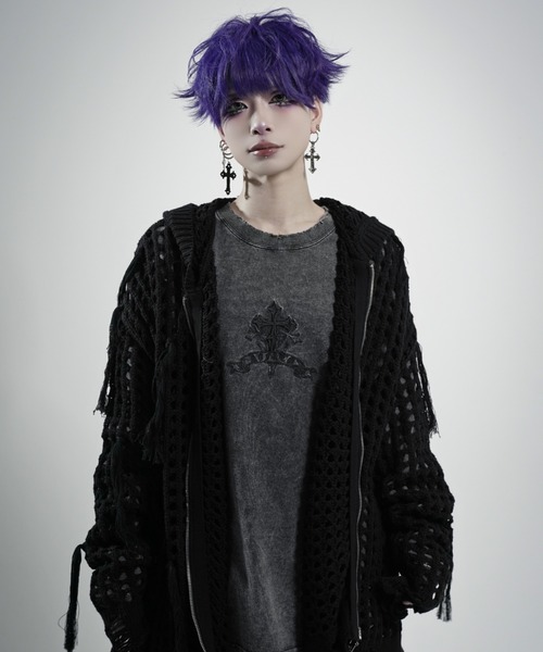 REFLEM(レフレム)の「『REFLEM/レフレム』フリンジニットZIPフーディー/ジップパーカー(パーカー・レディース・グレー/ブラック・FREE)」の9枚目の写真
