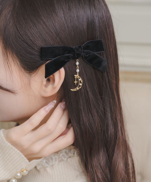 ROJITA(ロジータ)の「ムーンチェーンベロアリボンクリップセット(バレッタ/ヘアクリップ・レディース・ピンク系その他/ブラック/ホワイト・FREE)」の3枚目の写真