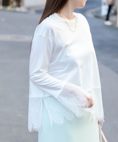 NOLLEY’S Sophi(ノーリーズソフィ)の「ウォッシャブルレース切替ロンT(Tシャツ/カットソー・レディース・オフホワイト/グレー・38)」の6枚目の写真