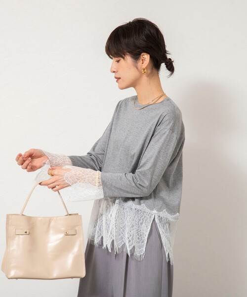 NOLLEY’S Sophi(ノーリーズソフィ)の「ウォッシャブルレース切替ロンT(Tシャツ/カットソー・レディース・オフホワイト/グレー・38)」の22枚目の写真