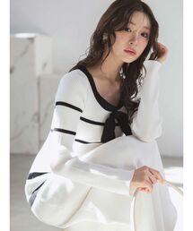 MERCURYDUO | バイカラーリボンリブニットワンピース(ワンピース)