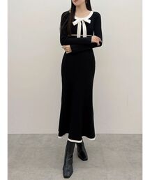 MERCURYDUO | バイカラーリボンリブニットワンピース(ワンピース)
