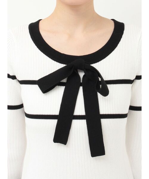 MERCURYDUO（マーキュリーデュオ）の「バイカラーリボンリブニットワンピース（ワンピース・レディース・ブラック/オフホワイト・SMALL/MEDIUM）」の8枚目の写真