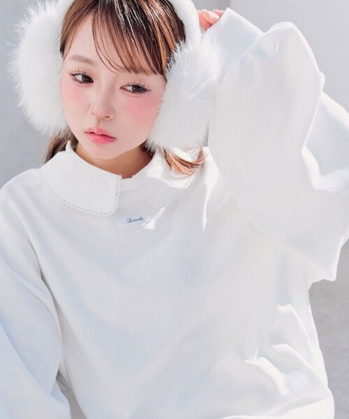 OLIVE des OLIVE（オリーブデオリーブ）の「【衿取り外し可】裾レースチュニック（スウェット・レディース・オフホワイト/ネイビー/ピンク/トップグレー・FREE）」の7枚目の写真