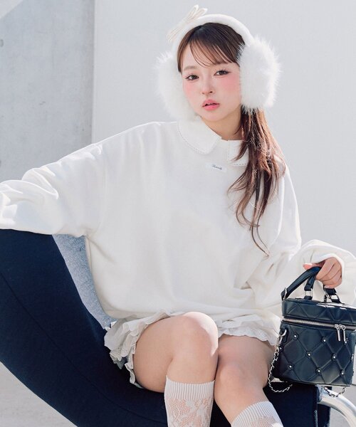 OLIVE des OLIVE（オリーブデオリーブ）の「【衿取り外し可】裾レースチュニック（スウェット・レディース・オフホワイト/ネイビー/ピンク/トップグレー・FREE）」の10枚目の写真