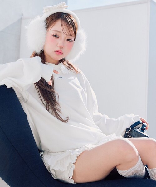 OLIVE des OLIVE（オリーブデオリーブ）の「【衿取り外し可】裾レースチュニック（スウェット・レディース・オフホワイト/ネイビー/ピンク/トップグレー・FREE）」の12枚目の写真