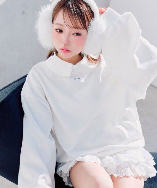 OLIVE des OLIVE（オリーブデオリーブ）の「【衿取り外し可】裾レースチュニック（スウェット・レディース・オフホワイト/ネイビー/ピンク/トップグレー・FREE）」の13枚目の写真