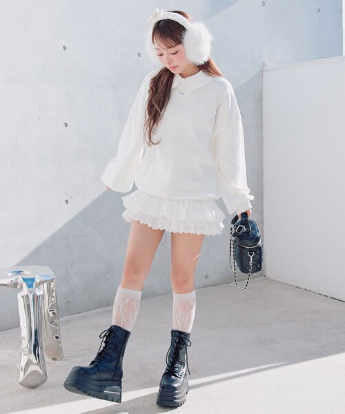 OLIVE des OLIVE（オリーブデオリーブ）の「【衿取り外し可】裾レースチュニック（スウェット・レディース・オフホワイト/ネイビー/ピンク/トップグレー・FREE）」の16枚目の写真