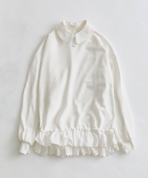 OLIVE des OLIVE（オリーブデオリーブ）の「【衿取り外し可】裾レースチュニック（スウェット・レディース・オフホワイト/ネイビー/ピンク/トップグレー・FREE）」の17枚目の写真