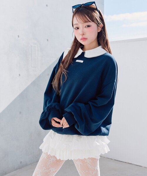 OLIVE des OLIVE（オリーブデオリーブ）の「【衿取り外し可】裾レースチュニック（スウェット・レディース・オフホワイト/ネイビー/ピンク/トップグレー・FREE）」の19枚目の写真