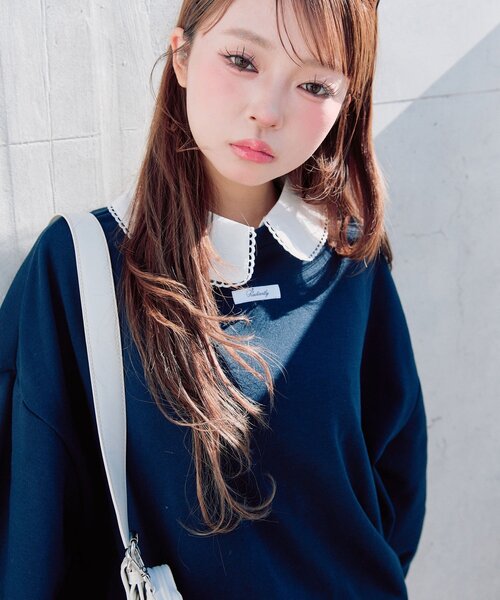 OLIVE des OLIVE（オリーブデオリーブ）の「【衿取り外し可】裾レースチュニック（スウェット・レディース・オフホワイト/ネイビー/ピンク/トップグレー・FREE）」の22枚目の写真