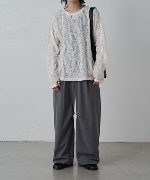 Lui's(ルイス)の「スウィッチングシアーロングスリーブTシャツ(Tシャツ/カットソー・メンズ・グリーン/ホワイト/ブラック・M/S)」の21枚目の写真