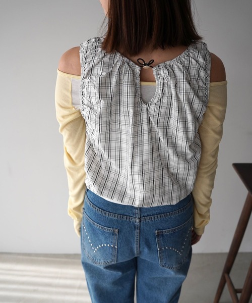 SANSeLF（サンセルフ）の「【SANSeLF】ギンガムチェックギャザーノースリーブトップス saw26s015（Tシャツ/カットソー・レディース・ネイビー/ホワイト・FREE）」の11枚目の写真