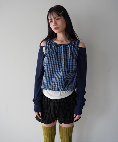 SANSeLF（サンセルフ）の「【SANSeLF】ギンガムチェックギャザーノースリーブトップス saw26s015（Tシャツ/カットソー・レディース・ネイビー/ホワイト・FREE）」の20枚目の写真