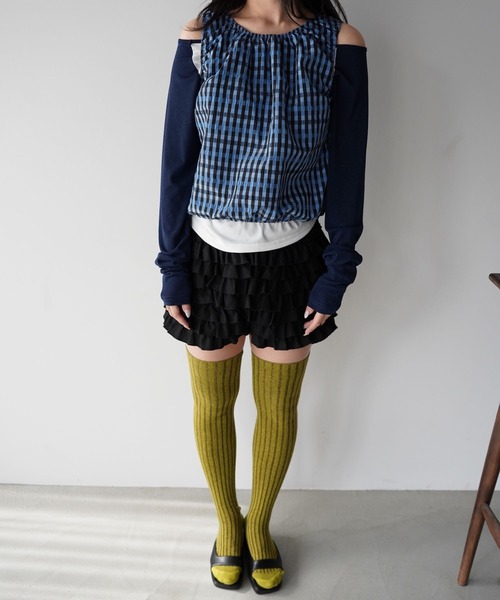 SANSeLF（サンセルフ）の「【SANSeLF】ギンガムチェックギャザーノースリーブトップス saw26s015（Tシャツ/カットソー・レディース・ネイビー/ホワイト・FREE）」の21枚目の写真