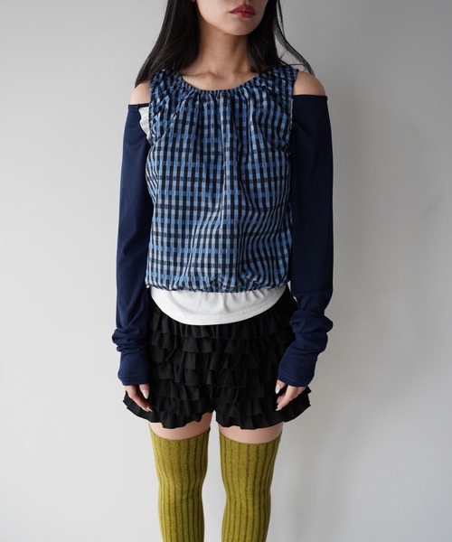 SANSeLF（サンセルフ）の「【SANSeLF】ギンガムチェックギャザーノースリーブトップス saw26s015（Tシャツ/カットソー・レディース・ネイビー/ホワイト・FREE）」の22枚目の写真