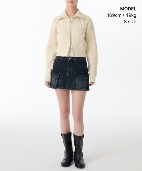 MUSINSA STANDARD WOMAN（ムシンサスタンダードウーマン）の「ウィメンズケーブルニットジップアップ[アイボリー]（ニット/セーター・レディース・その他・LARGE/MEDIUM/X-SMALL/SMALL）」の2枚目の写真