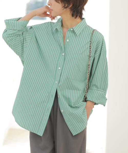 JOURNAL STANDARD relume（ジャーナルスタンダード　レリューム）の「［26SS新作］スーピマコットンストライプシャツ（シャツ/ブラウス・レディース・ブルー系その他/イエロー/ピンク系その他/ライトグレー/グリーン・FREE）」の2枚目の写真