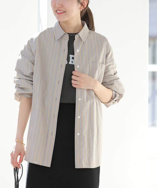 JOURNAL STANDARD relume（ジャーナルスタンダード　レリューム）の「［26SS新作］スーピマコットンストライプシャツ（シャツ/ブラウス・レディース・ブルー系その他/イエロー/ピンク系その他/ライトグレー/グリーン・FREE）」の10枚目の写真