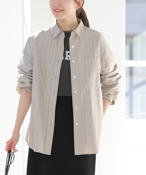 JOURNAL STANDARD relume（ジャーナルスタンダード　レリューム）の「［26SS新作］スーピマコットンストライプシャツ（シャツ/ブラウス・レディース・ブルー系その他/イエロー/ピンク系その他/ライトグレー/グリーン・FREE）」の11枚目の写真