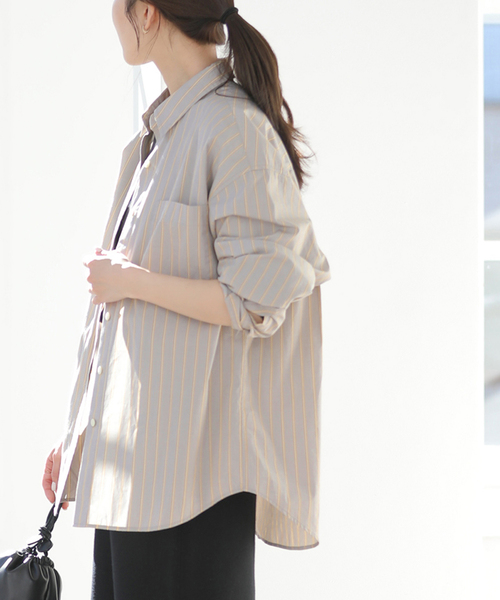JOURNAL STANDARD relume（ジャーナルスタンダード　レリューム）の「［26SS新作］スーピマコットンストライプシャツ（シャツ/ブラウス・レディース・ブルー系その他/イエロー/ピンク系その他/ライトグレー/グリーン・FREE）」の12枚目の写真