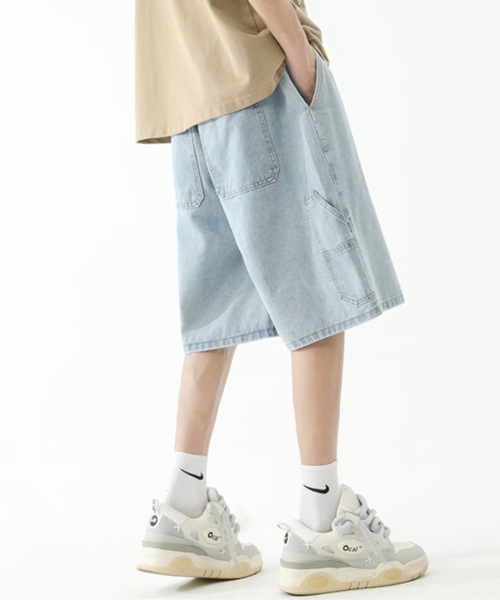 SHEPP（シープ）の「【26年春新作】【UNISEX】ワイドシルエット デニム バミューダパンツ（デニムパンツ・メンズ・ライトブルー/インディゴブルー・L/M）」の5枚目の写真
