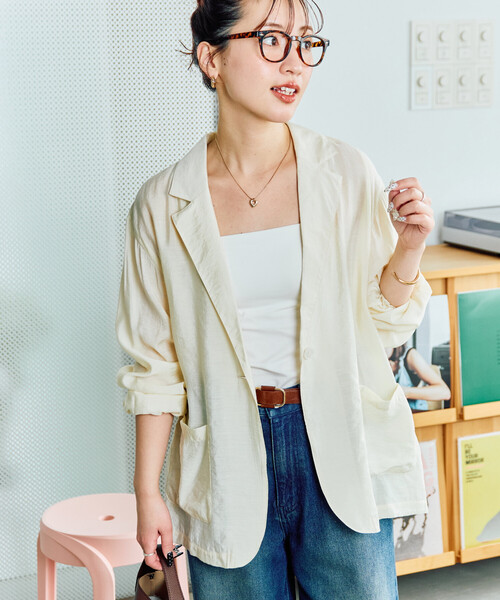 FREAK'S STORE(フリークスストア)の「限定展開 シアー テーラード ライトジャケット(テーラードジャケット・レディース・ブラック/ナチュラル/ライトグリーン・フリ-)」の3枚目の写真