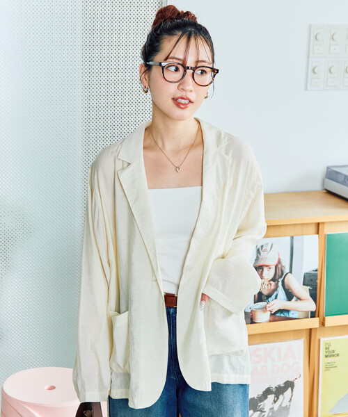 FREAK'S STORE(フリークスストア)の「限定展開 シアー テーラード ライトジャケット(テーラードジャケット・レディース・ブラック/ナチュラル/ライトグリーン・フリ-)」の4枚目の写真