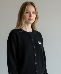 BORN SLIPPY（ボーンスリッピー）の「Soft Emblem Round Neck Knit Cardigan (Black)（カーディガン/ボレロ）」
