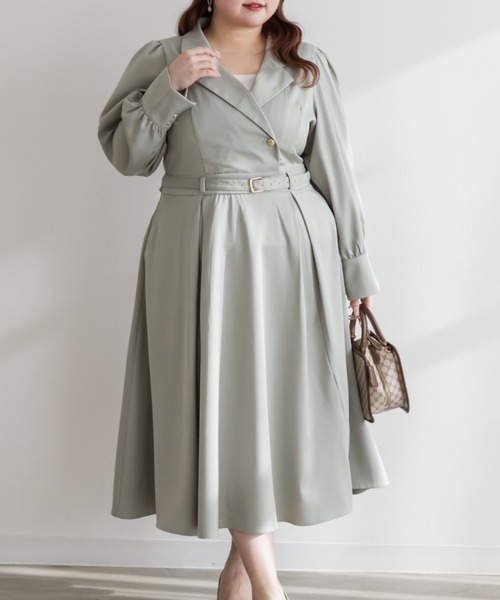 CLETTE(クレット)の「CLETTEオリジナルベルト付き開襟シャツ風ワンピース(ワンピース・レディース・ネイビー/ベージュ/ライトカーキ・4L/3L/LL)」の13枚目の写真