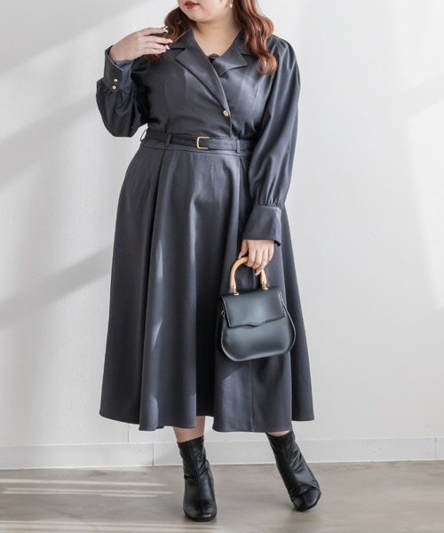 CLETTE(クレット)の「CLETTEオリジナルベルト付き開襟シャツ風ワンピース(ワンピース・レディース・ネイビー/ベージュ/ライトカーキ・4L/3L/LL)」の18枚目の写真