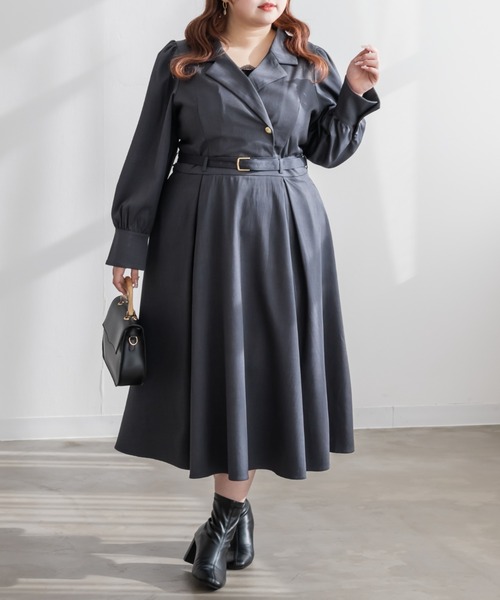 CLETTE(クレット)の「CLETTEオリジナルベルト付き開襟シャツ風ワンピース(ワンピース・レディース・ネイビー/ベージュ/ライトカーキ・4L/3L/LL)」の17枚目の写真