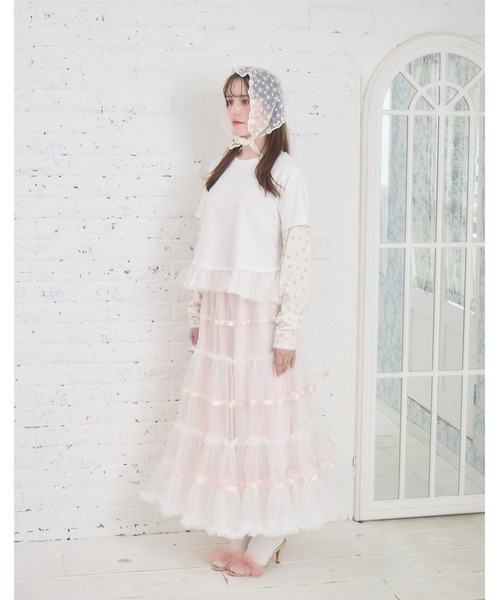 Lolime by mellfy memory(ロリミー バイ メルフィーメモリー)の「floral layered long sleeve(Tシャツ/カットソー・レディース・ホワイト/ピンク・M/LL)」の16枚目の写真