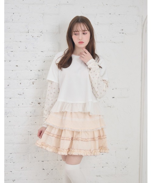 Lolime by mellfy memory(ロリミー バイ メルフィーメモリー)の「floral layered long sleeve(Tシャツ/カットソー・レディース・ホワイト/ピンク・M/LL)」の15枚目の写真