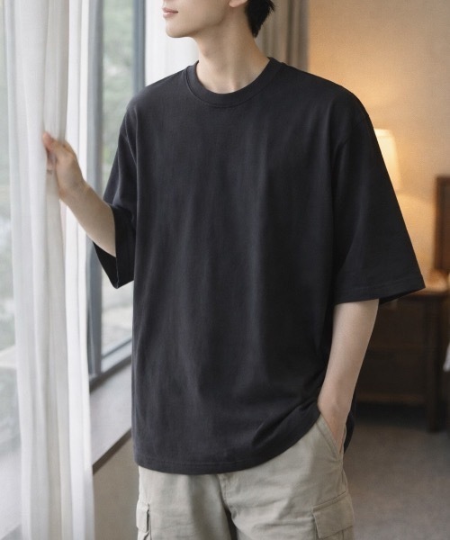 CREARE -LINO-(クレアーレリノ)の「シンプルルーズ無地T (ユニセックス)(Tシャツ/カットソー・メンズ・ネイビー/グリーン/ホワイト/チャコールグレー/ブラック/イエロー・LARGE/MEDIUM)」の3枚目の写真