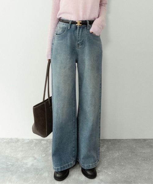 on:nue（オンニュ）の「【on:nue】[着用動画あり！/ストーン付き]  ヴィンテージライクセミワイアドデニムパンツ/2026 SS COLLECTION（デニムパンツ・レディース・ブルー/ブルー系その他・MEDIUM/SMALL）」の2枚目の写真