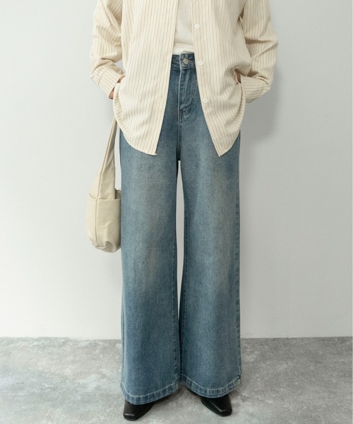 on:nue（オンニュ）の「【on:nue】[着用動画あり！/ストーン付き]  ヴィンテージライクセミワイアドデニムパンツ/2026 SS COLLECTION（デニムパンツ・レディース・ブルー/ブルー系その他・MEDIUM/SMALL）」の3枚目の写真
