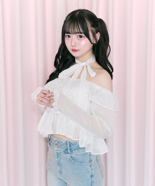 OLIVE des OLIVE（オリーブデオリーブ）の「【Belle Charme】Ribbon Choker Frill Blouse（シャツ/ブラウス・レディース・オフホワイト/ブラック/ピンク・FREE）」の5枚目の写真